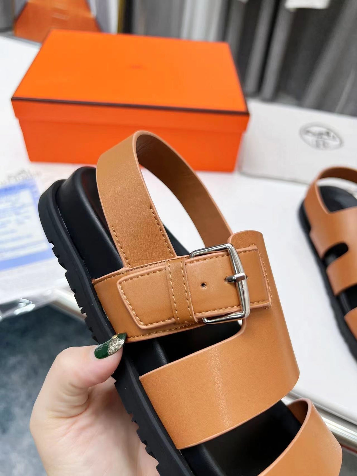 HM HENRIO SANDAL COPPER CALFSKIN
