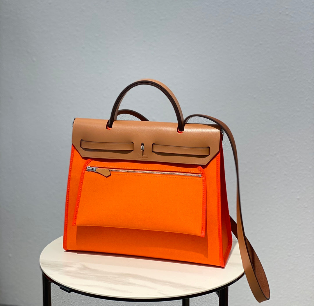 Herbag 31 Toile Orange Canvas Gold Cowhide Leather
