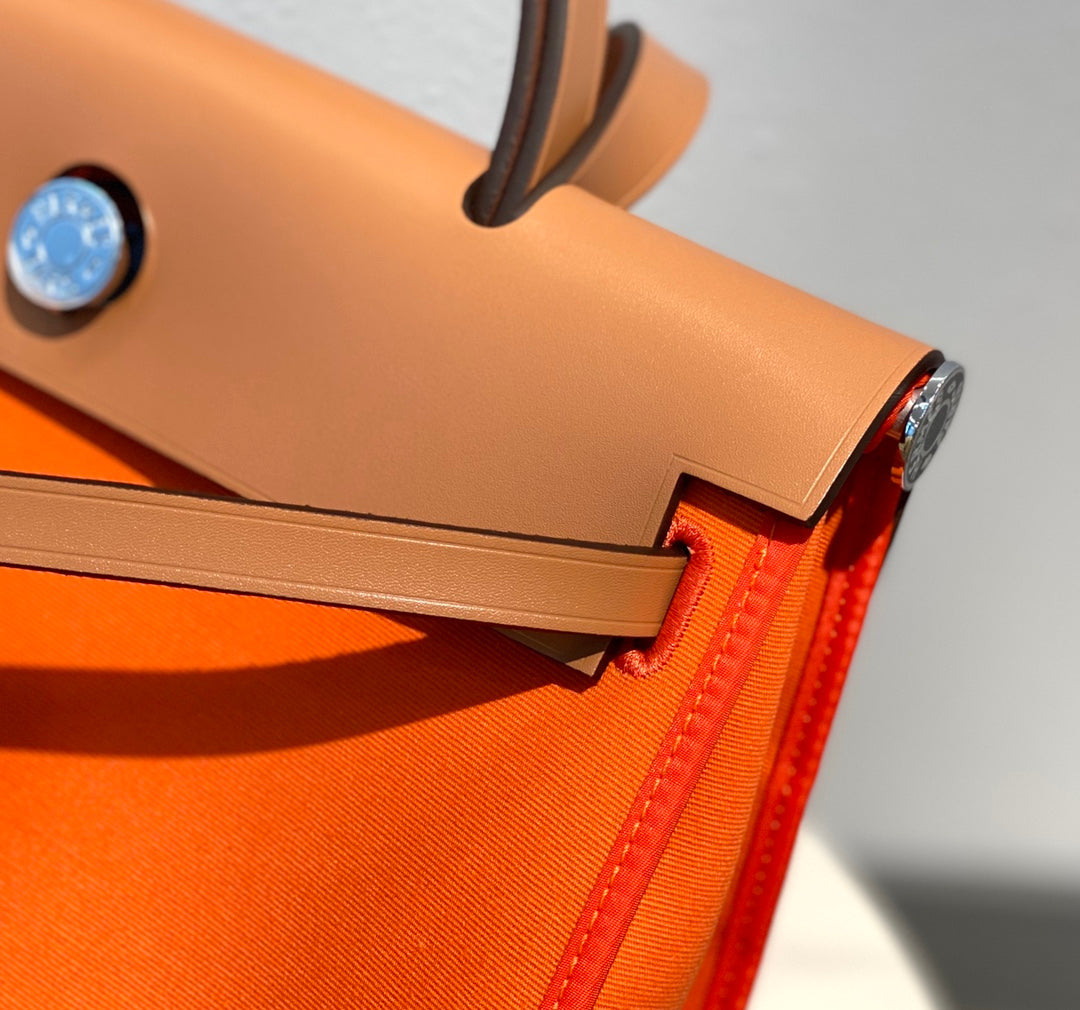 Herbag 31 Toile Orange Canvas Gold Cowhide Leather