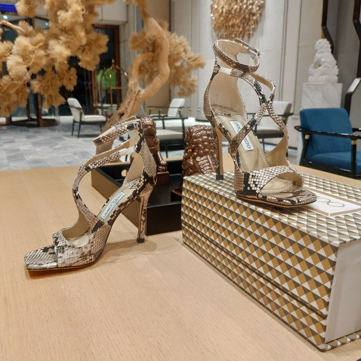 Jimmy 25 Azia 95 Beige Snakeskin Pattern Lambskin 240078