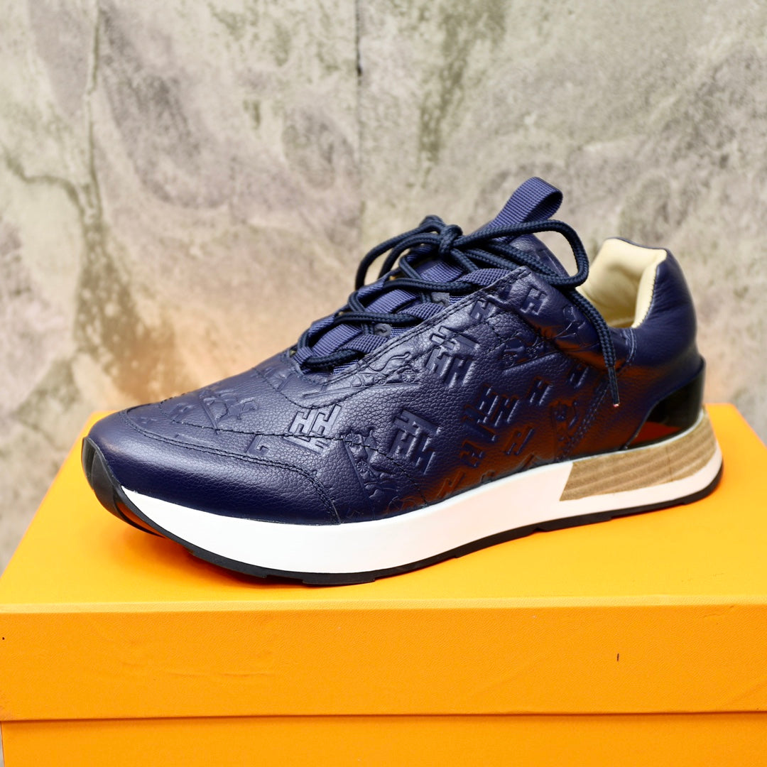 HM EMBOSSED ICON SNEAKER NAVY CALFSKIN