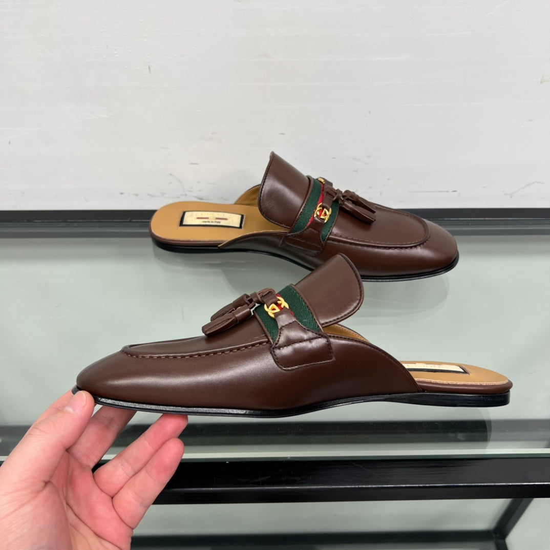 GG Men's Tassel Mule Brown Calfskin 559045