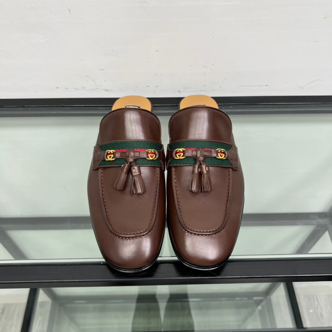 GG Men's Tassel Mule Brown Calfskin 559045