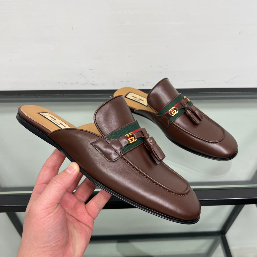GG Men's Tassel Mule Brown Calfskin 559045