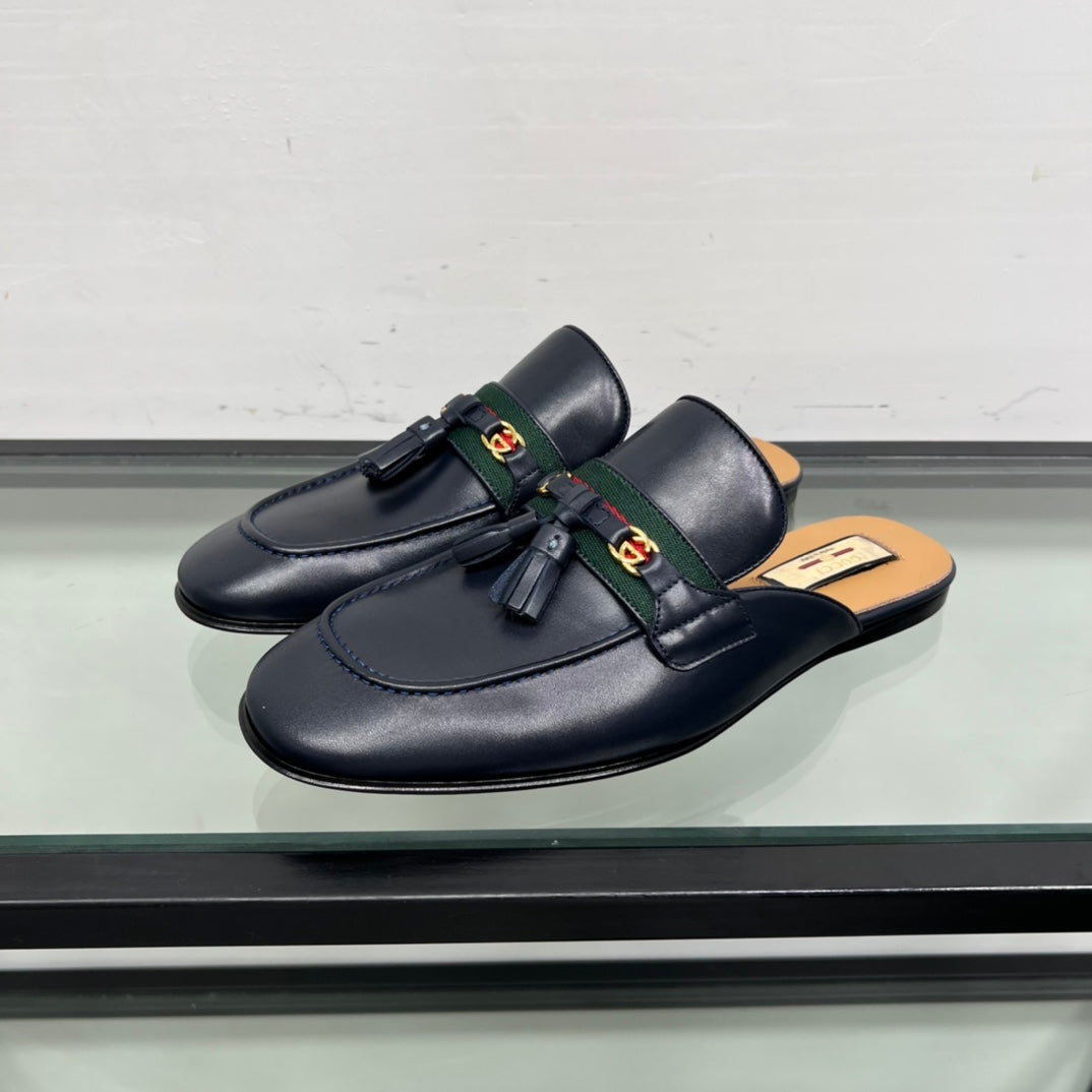GG Men's Tassel Mule Navy Blue Calfskin 559046