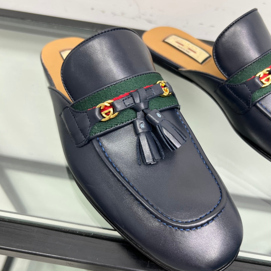 GG Men's Tassel Mule Navy Blue Calfskin 559046