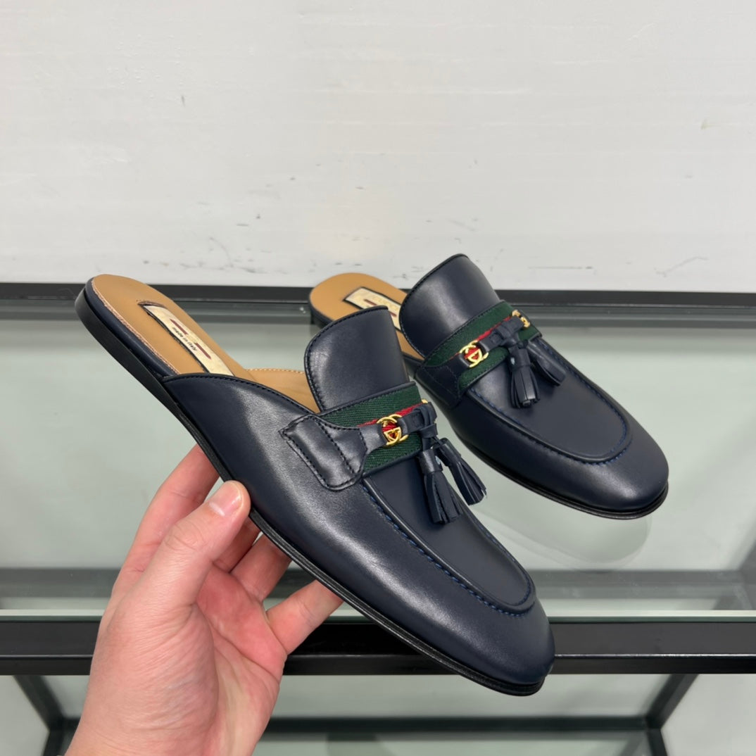 GG Men's Tassel Mule Navy Blue Calfskin 559046