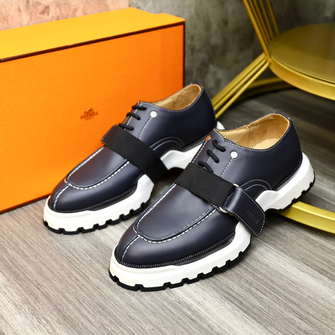 HM DERBY LACE-UP SHOES INDIGO CALFSKIN