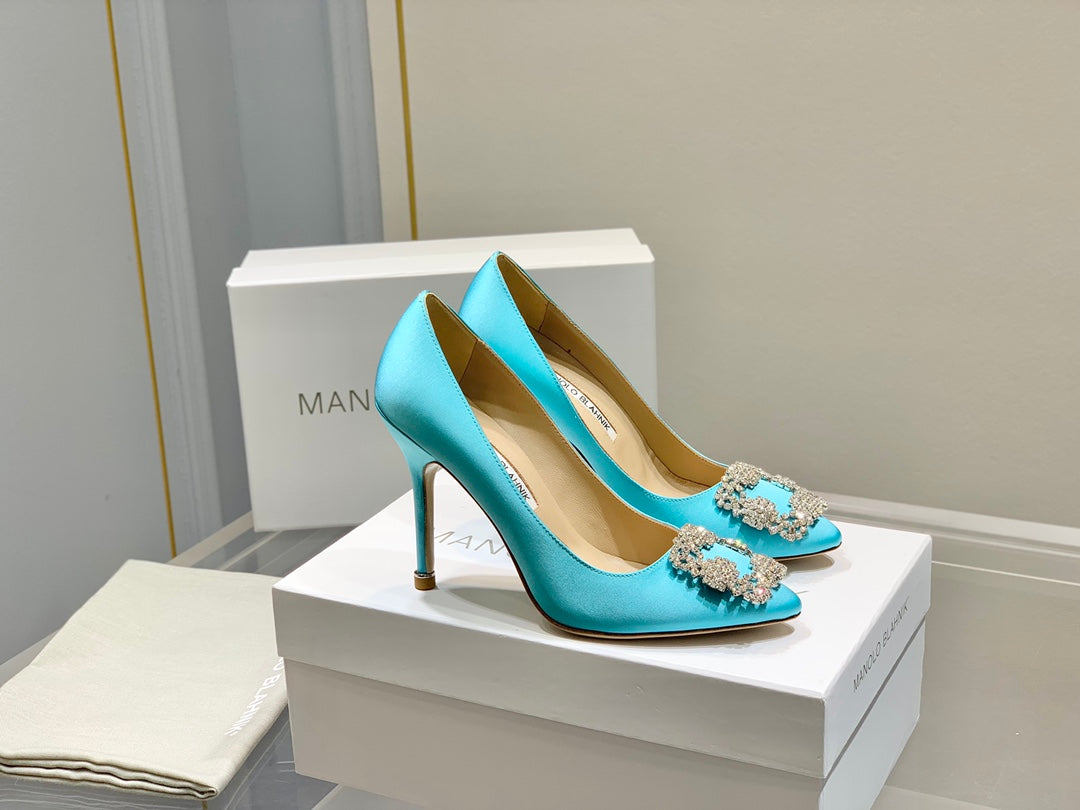 Manolo Diamond Buckle Pumps Electric Silk 327503