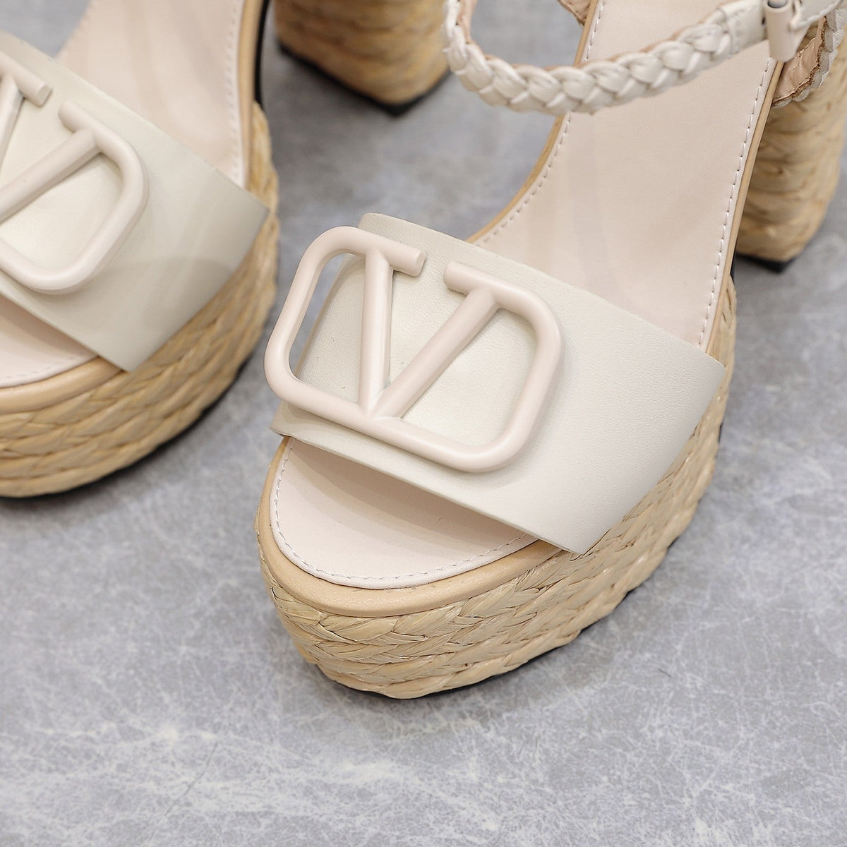 VT 25 Platform Sandals White Cowhide Espadrilles