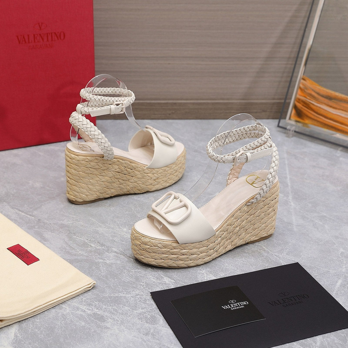 VT Wedge Platform Sandals White Cowhide Espadrilles