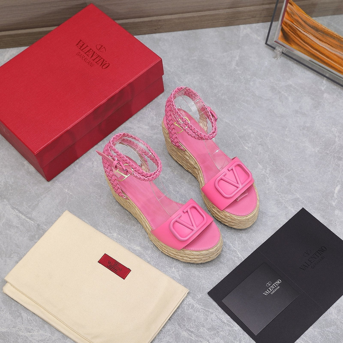 VT Wedge Platform Sandals Pink Cowhide Espadrilles