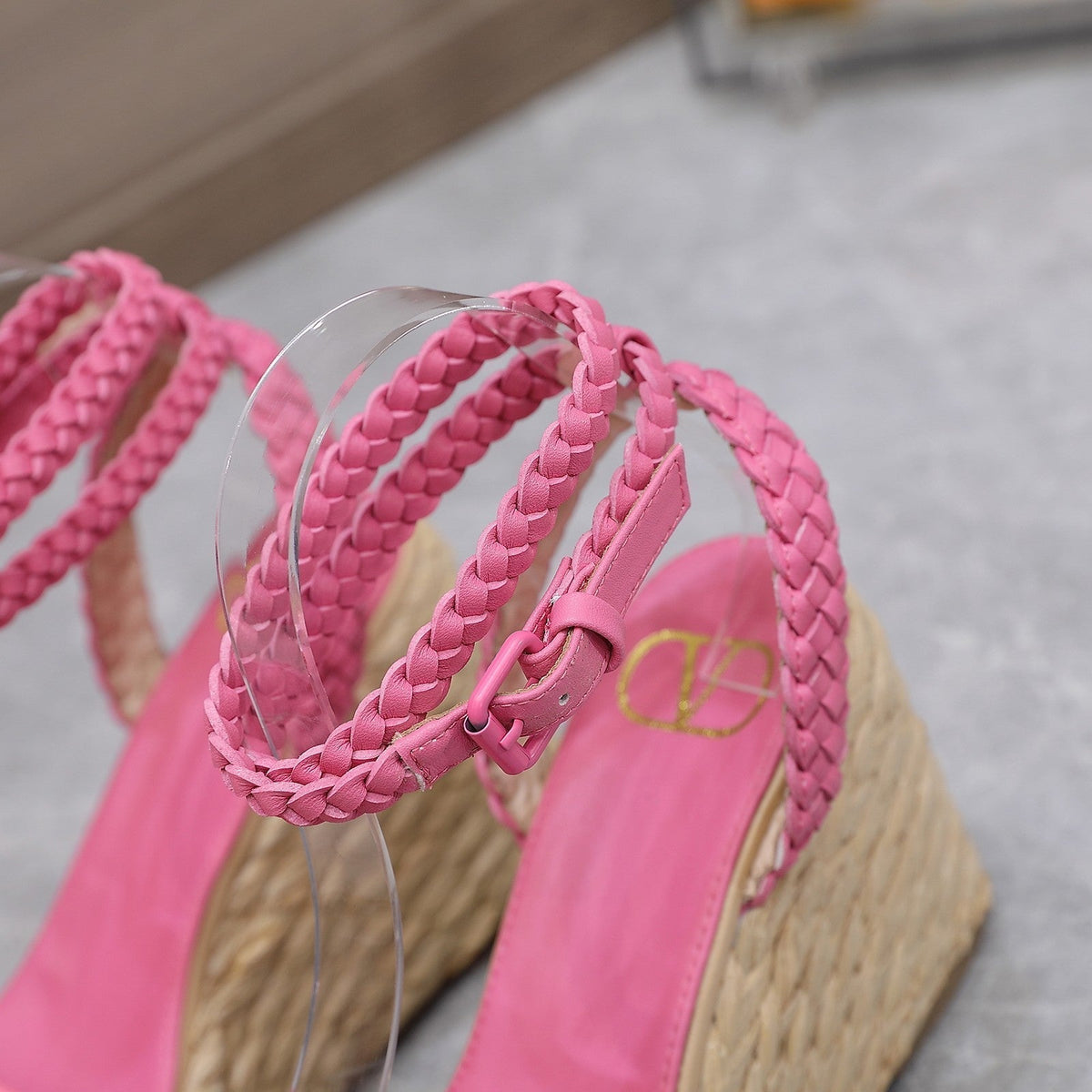 VT Wedge Platform Sandals Pink Cowhide Espadrilles