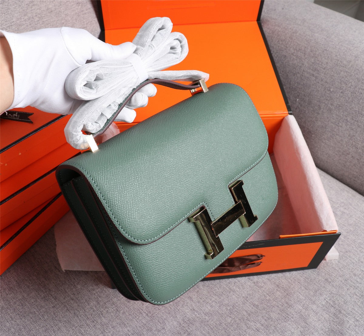 HM CONSTANCE BAGS 22 HUNTER GREEN EPSOM