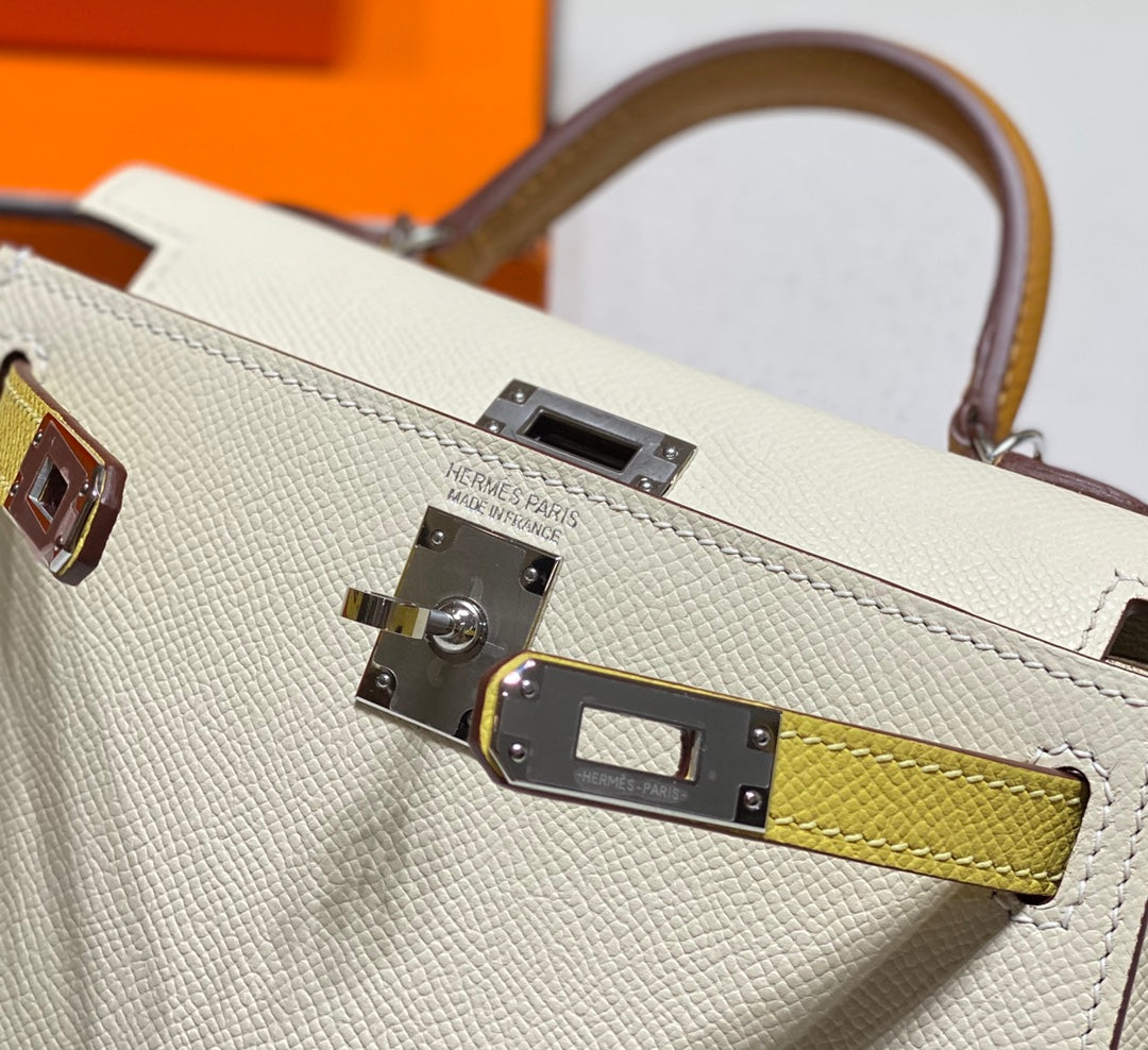 HM Mini Kelly 19cm Cream Yellow Epsom Silver Hardware