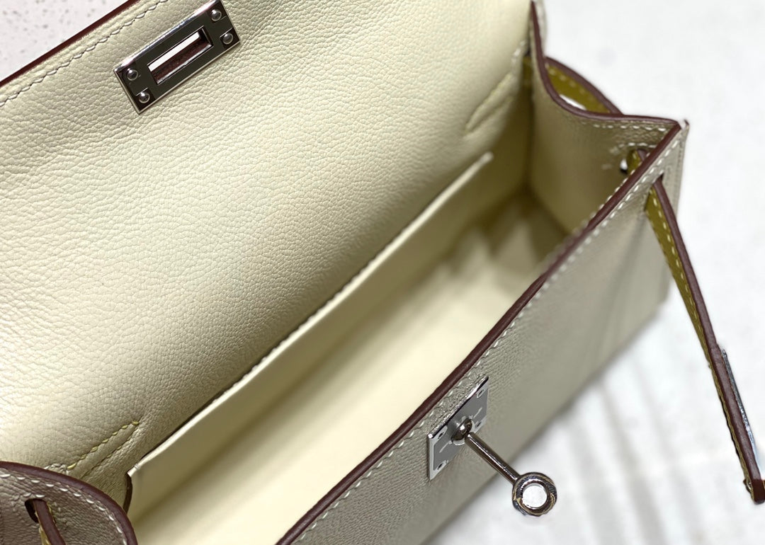 HM Mini Kelly 19cm Cream Yellow Epsom Silver Hardware