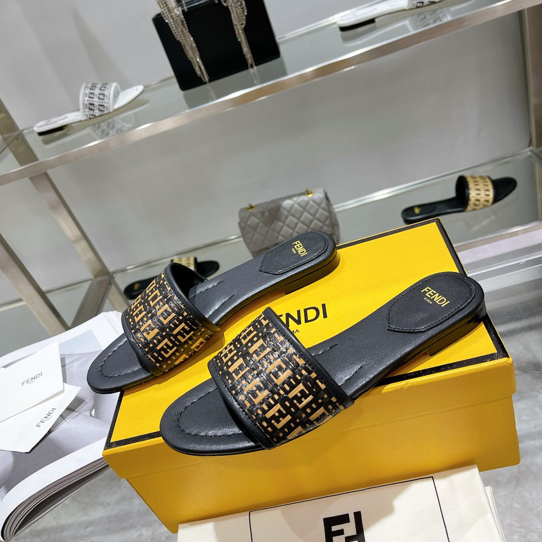 FF Women Raffia Black Sandal