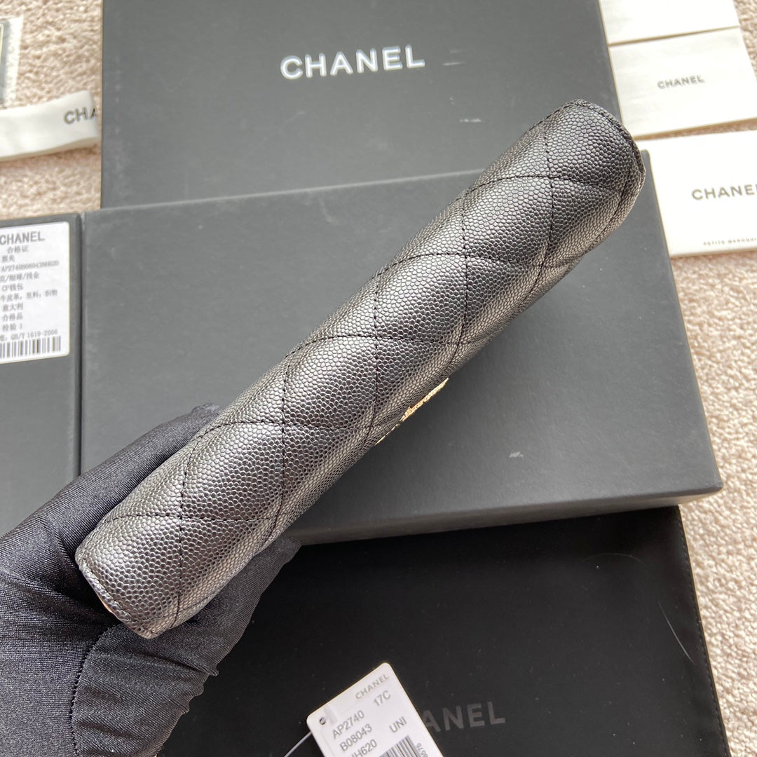 CC Classic Long Wallet 19cm Black Grained Calfskin
