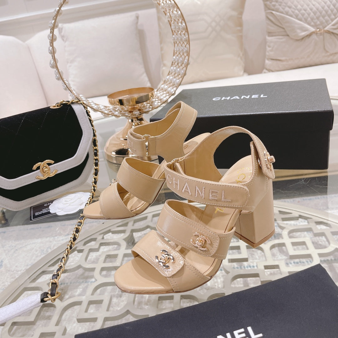 CC 25C Three Strap Sandal High Heel Cream Sheepskin 213349