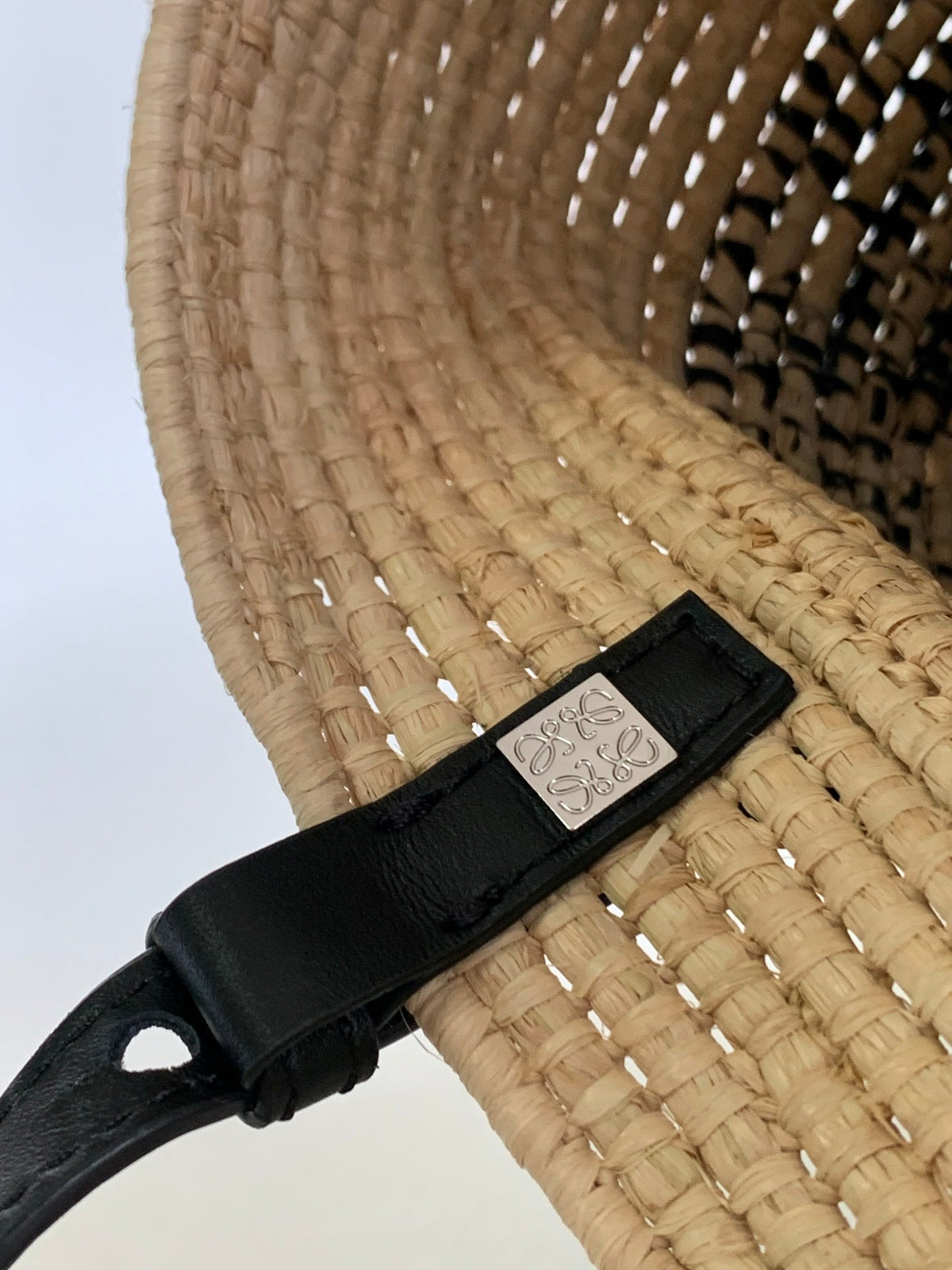 Loewe Basket Handbag Black mix Beige Raffia Cowhide 254109