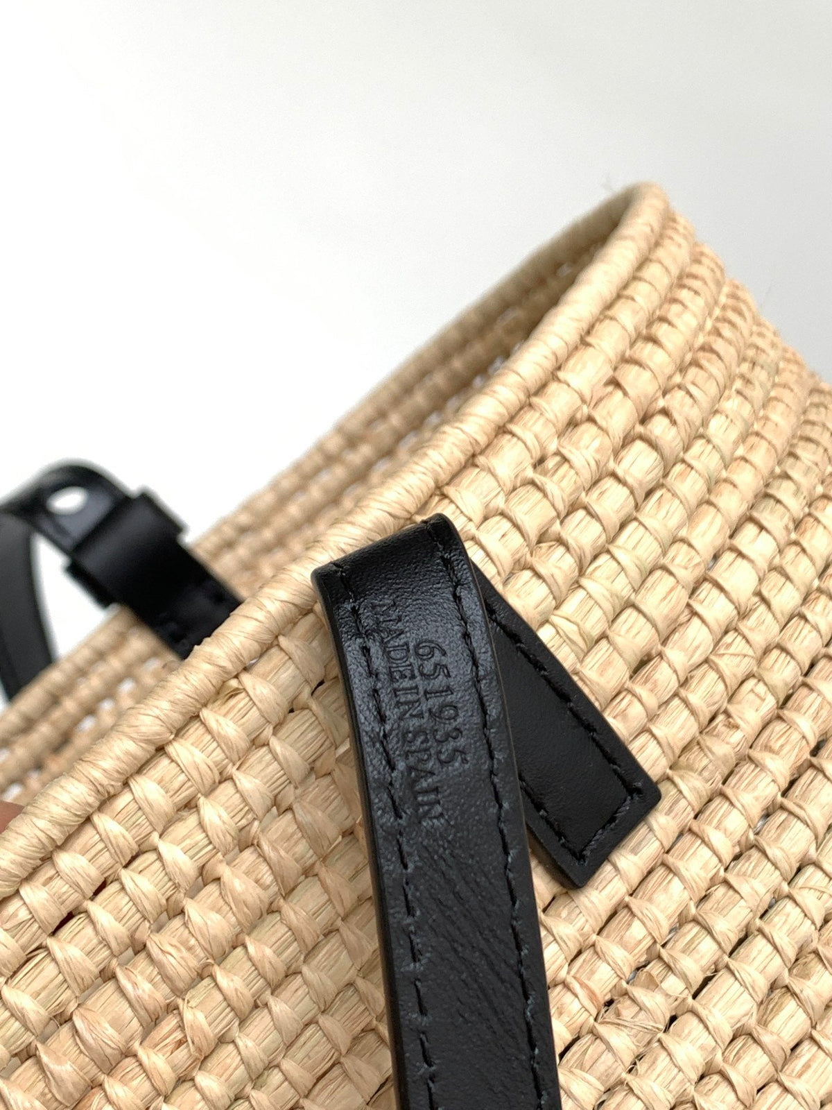 Loewe Basket Handbag Black mix Beige Raffia Cowhide 254109