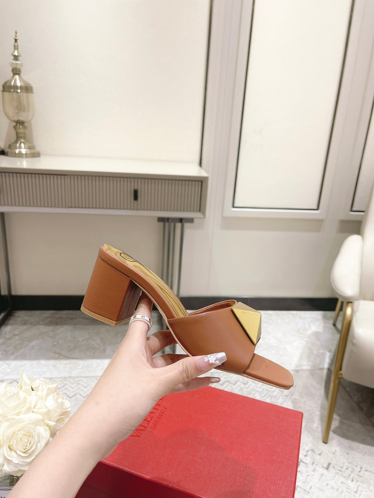 Valentino 25 Mid Heel Mules Calfskin