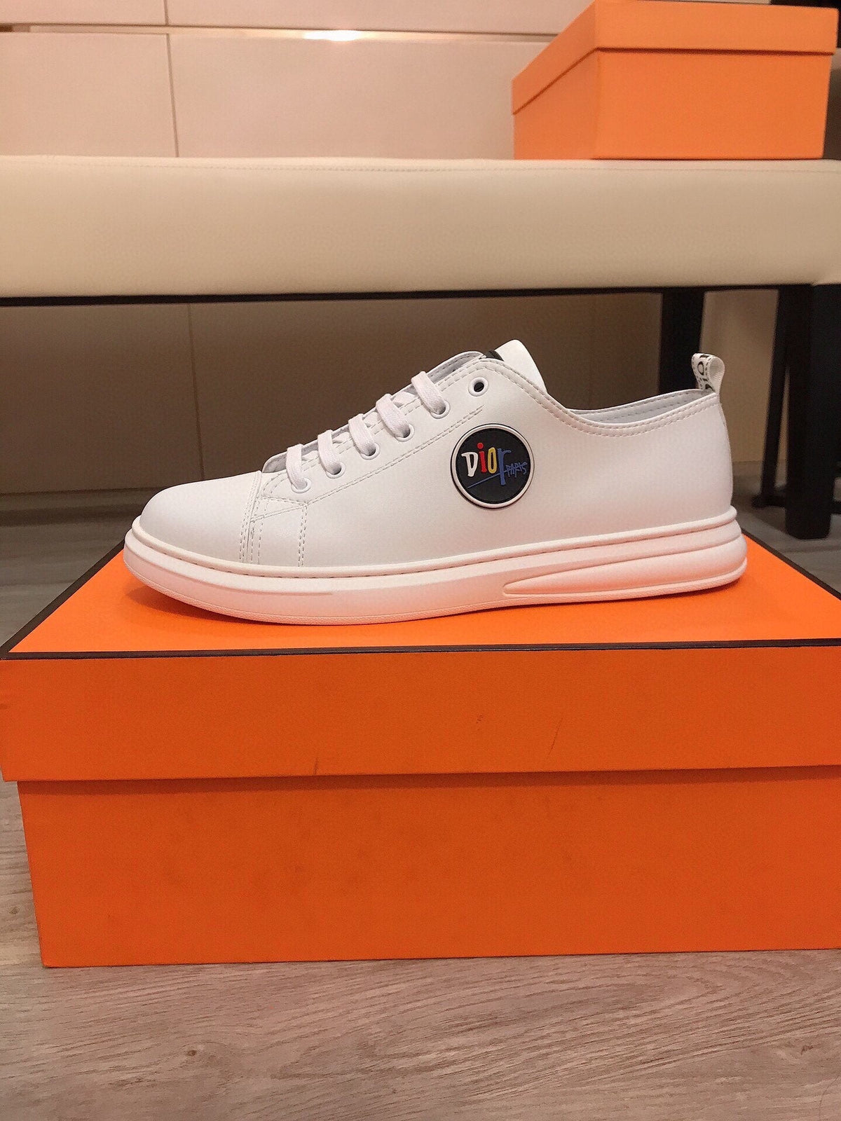 CD B23 LOW-TOP CIRCLE ICON SNEAKER WHITE CALFSKIN