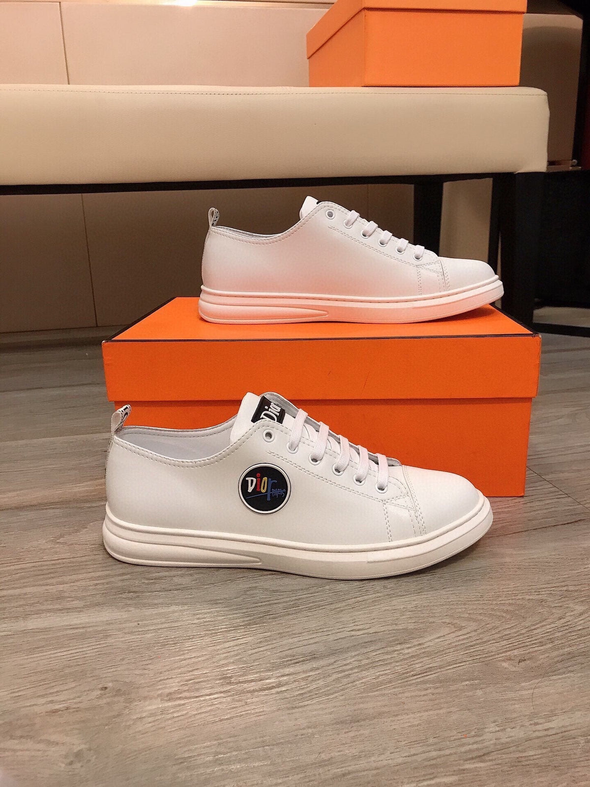 CD B23 LOW-TOP CIRCLE ICON SNEAKER WHITE CALFSKIN