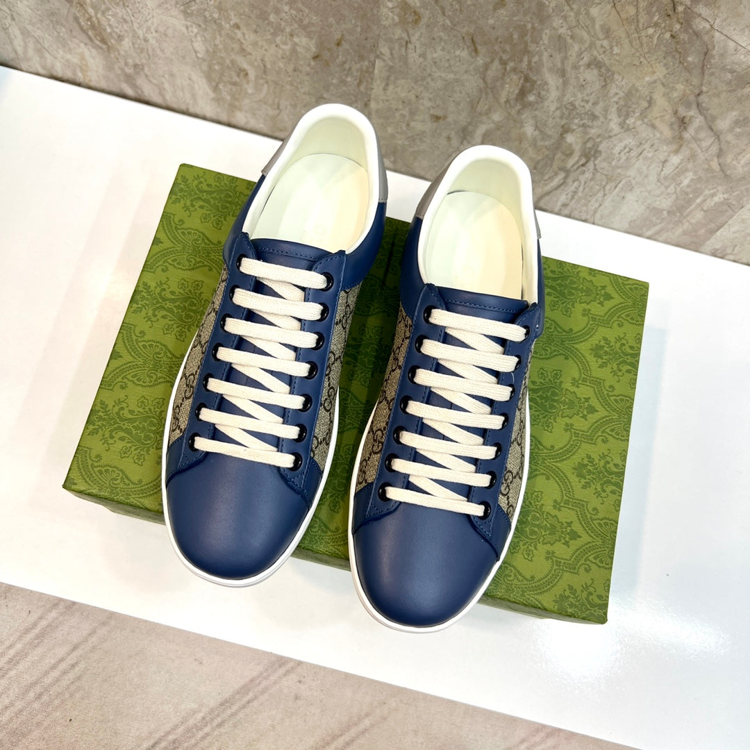 GG Men's Supreme Sneaker Navy Blue Canvas Cowhide 525940