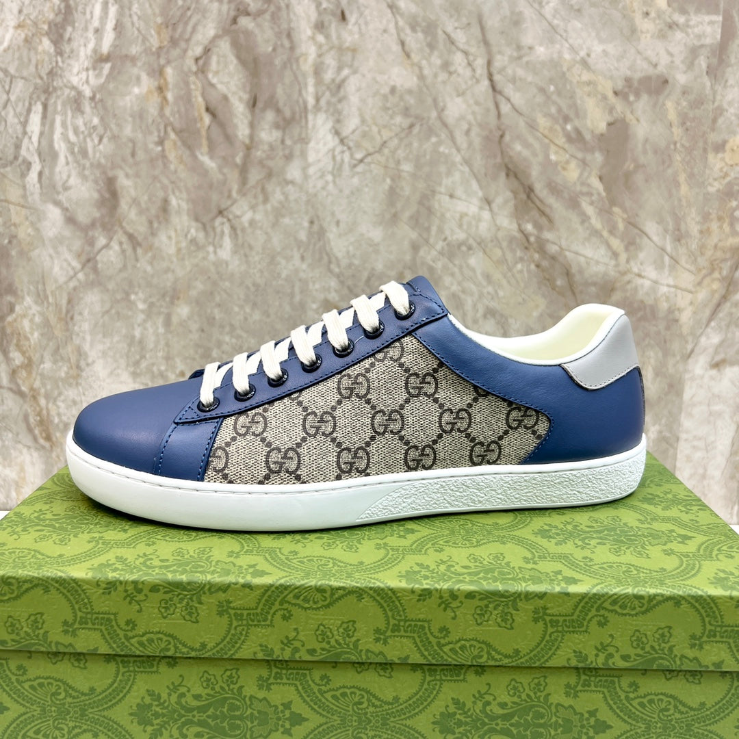 GG Men's Supreme Sneaker Navy Blue Canvas Cowhide 525940