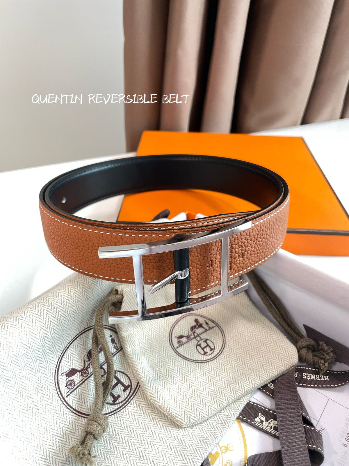 HM Quentin Reversible 32mm Belt Black Brown Leather 187793