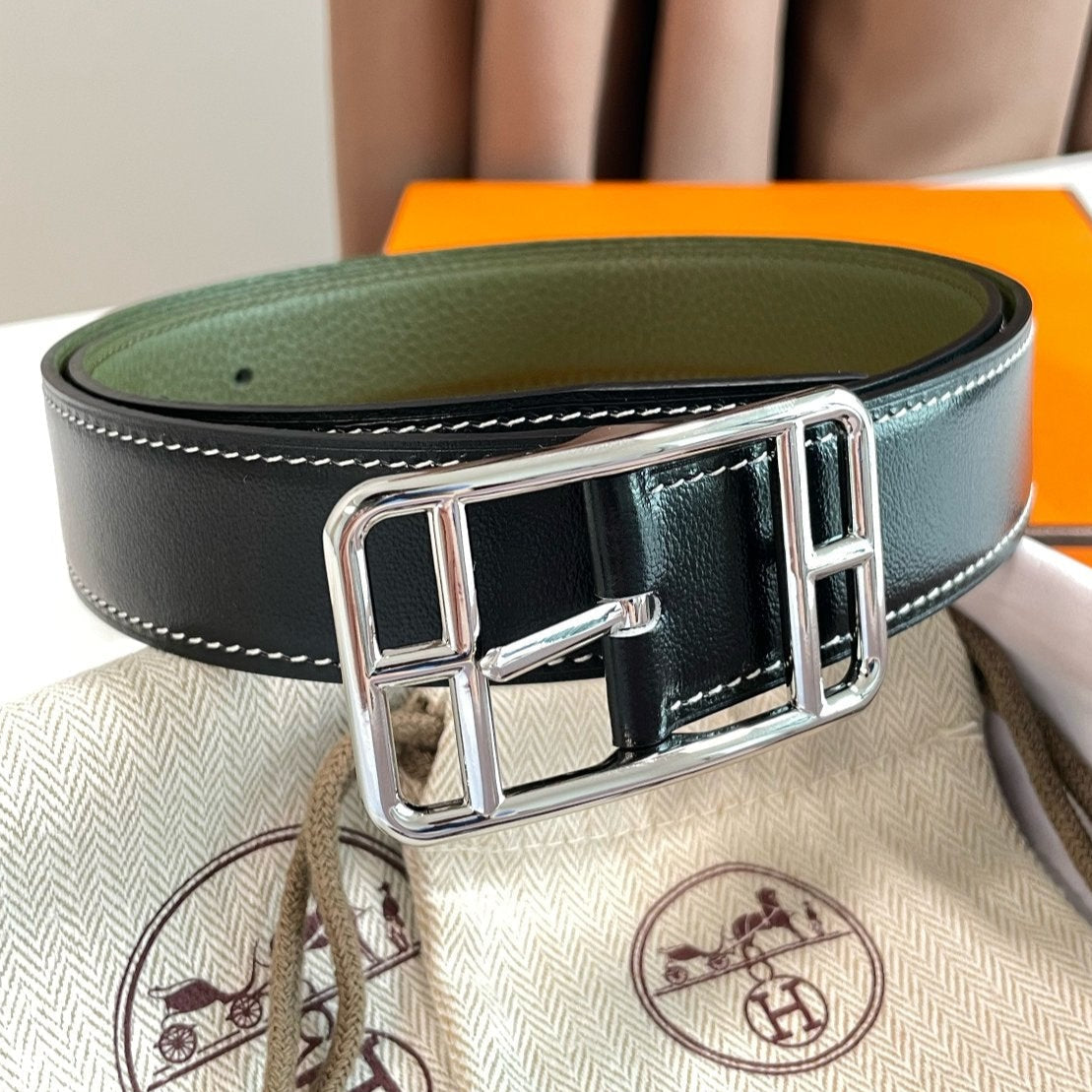 HM Cape Cod 32mm Reversible Belt Dark Green Black Leather 187797