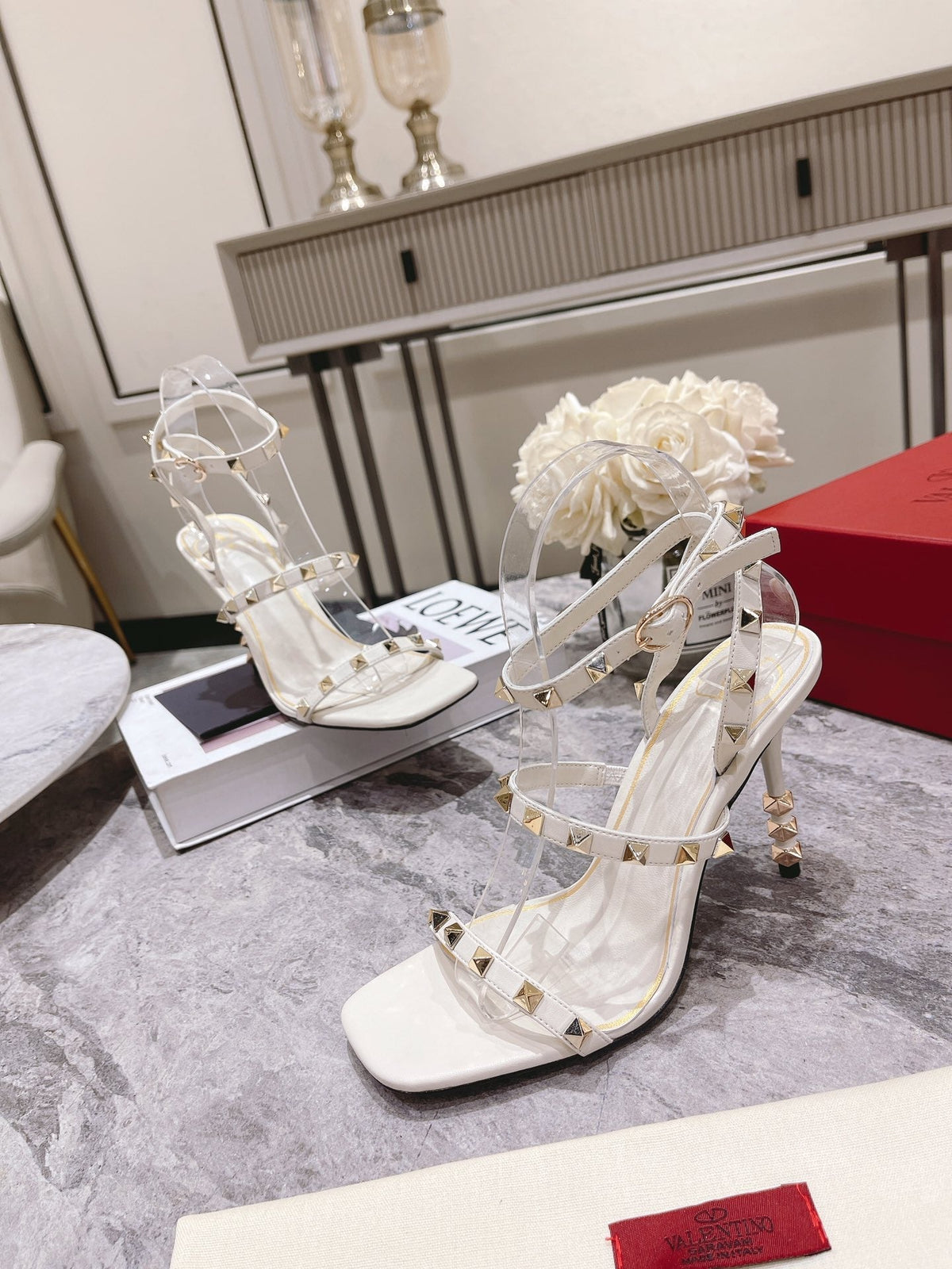 Valentino Rockstud Sandals Heels 95MM Sheepskin