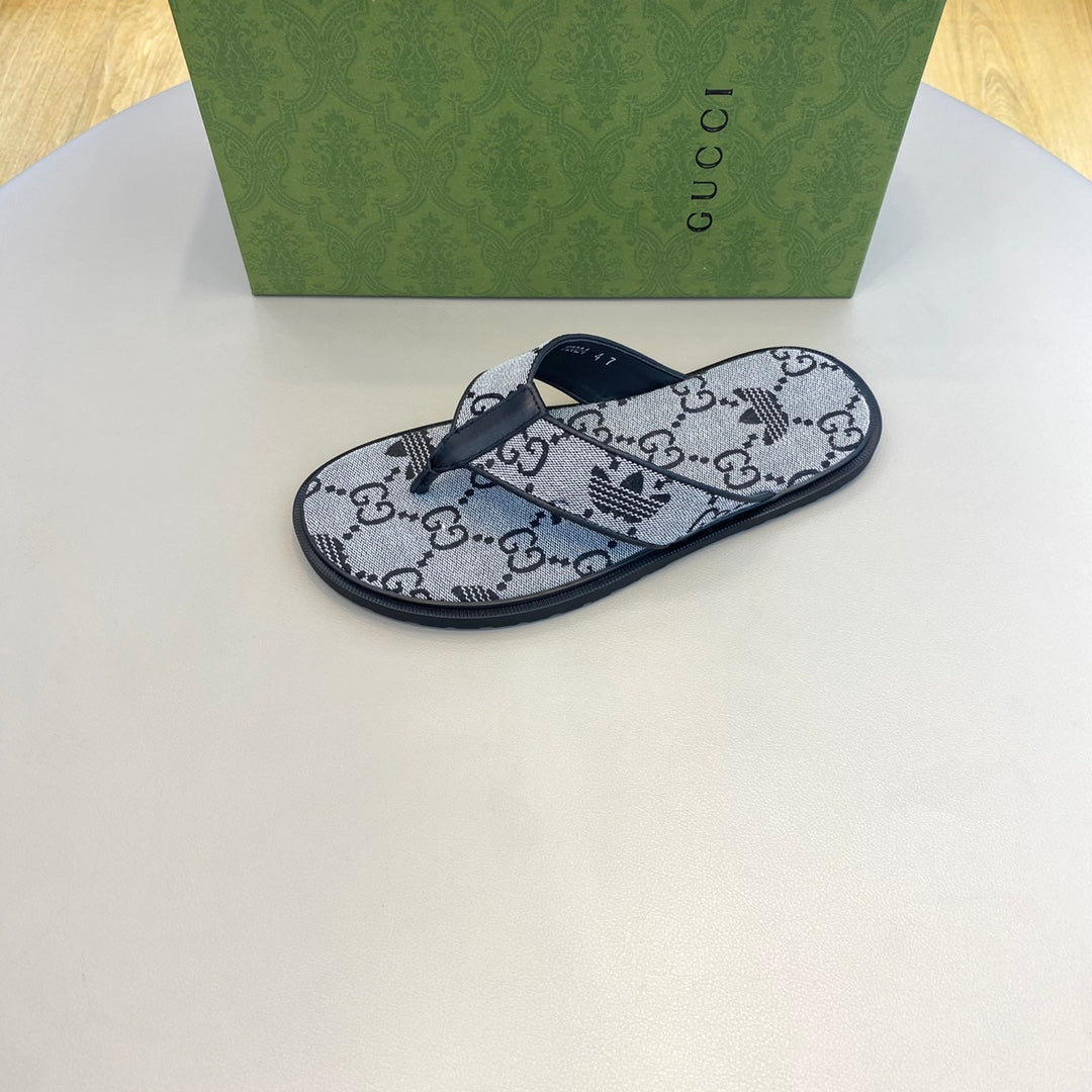 GG x Adidas Men's Thong Sandals Grey Canvas 558901