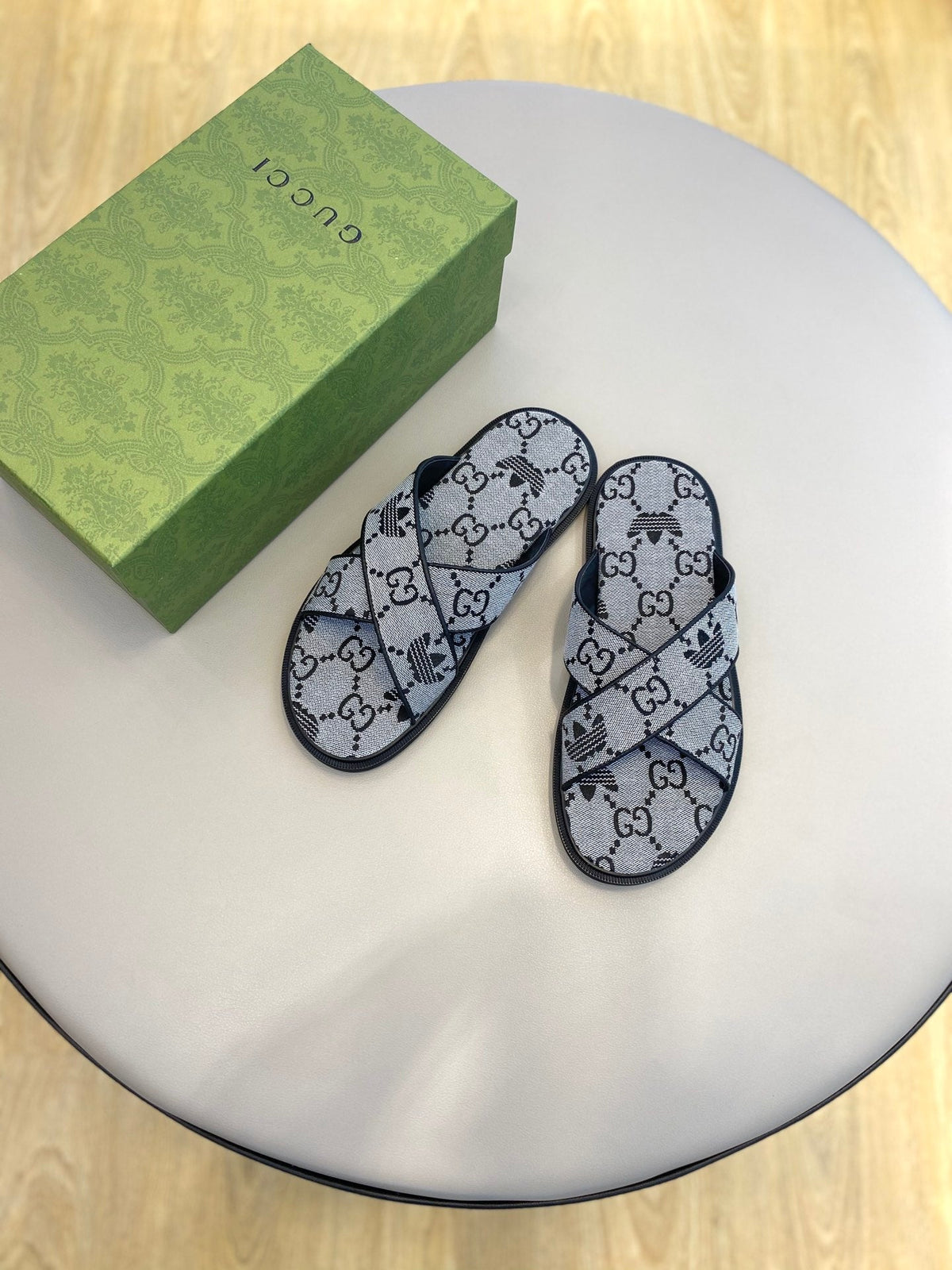 GG x Adidas Men's Sandals Slide Grey Canvas 558900