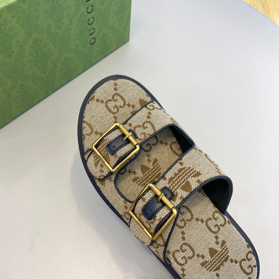 GG x Adidas Men's Sandals Slide Brown Canvas 558909
