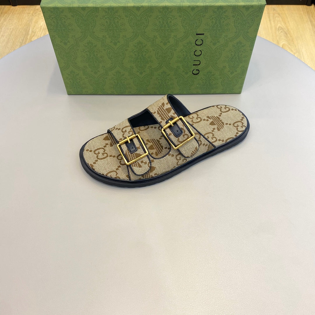 GG x Adidas Men's Sandals Slide Brown Canvas 558909