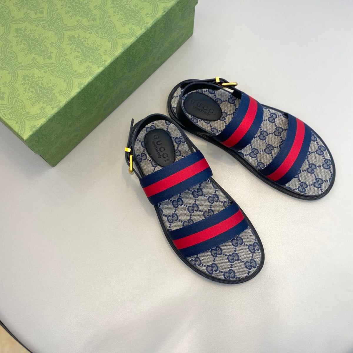 GG Men's Web Sandals Blue Canvas 558887