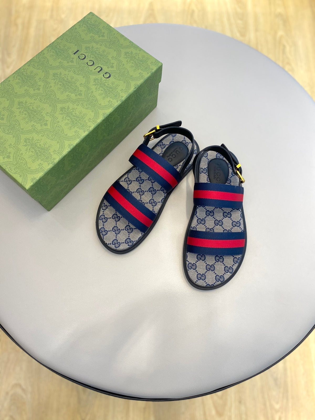 GG Men's Web Sandals Blue Canvas 558887