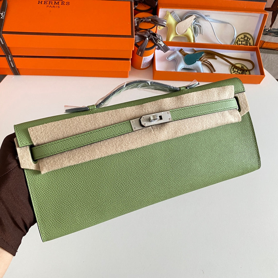 HM Kelly Cut 31 Olive Green Epsom Leather Silver Hardware 229044