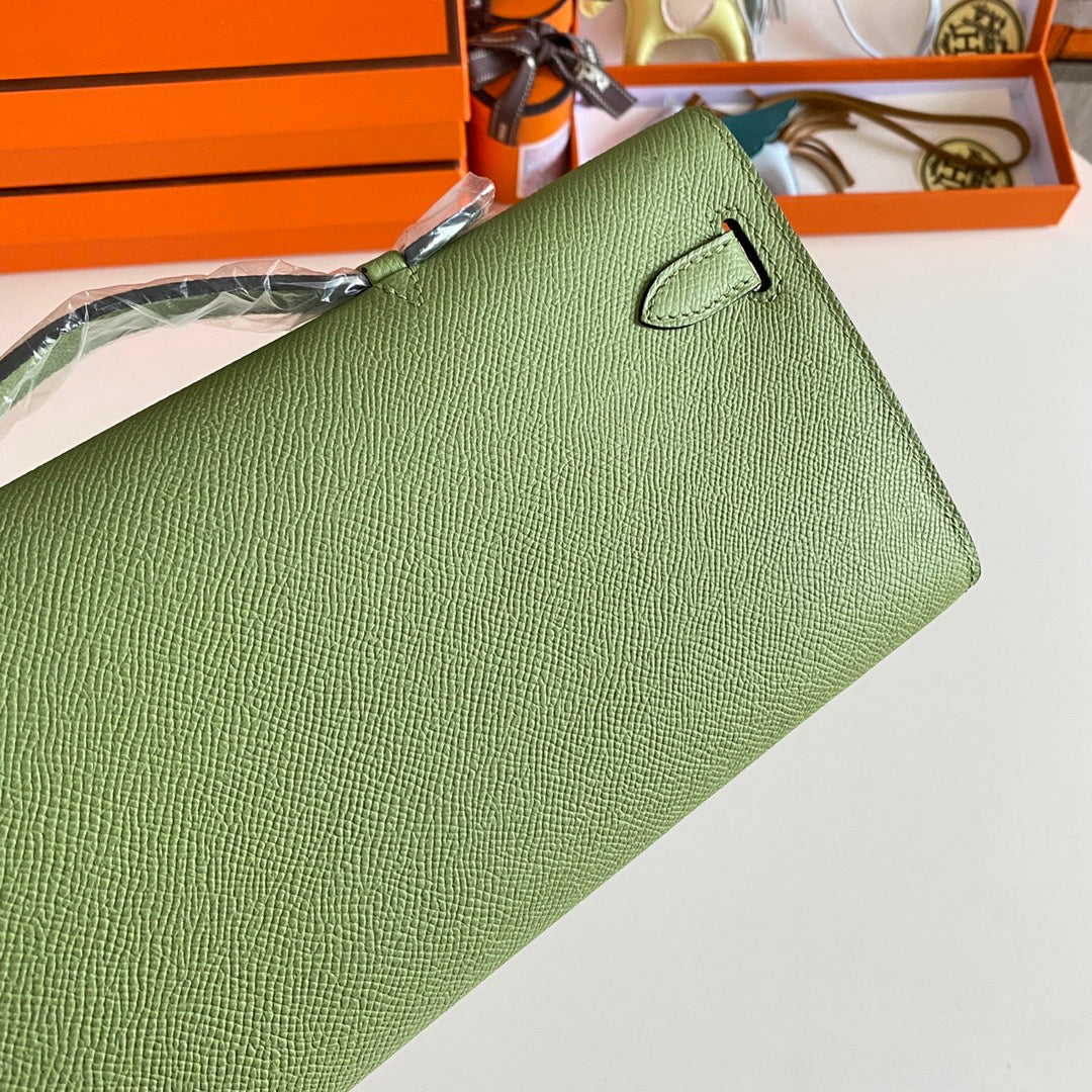HM Kelly Cut 31 Olive Green Epsom Leather Silver Hardware 229044