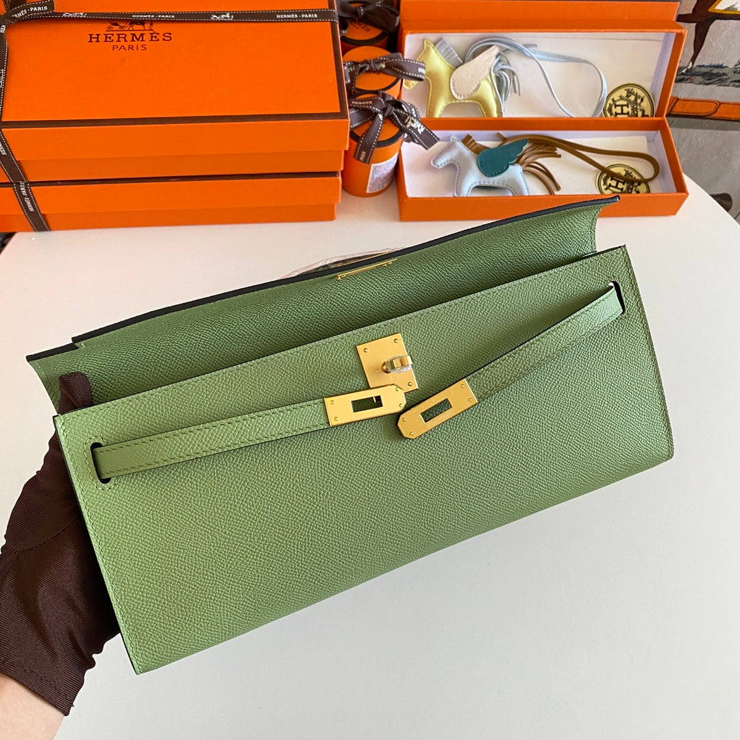 HM Kelly Cut 31 Olive Green Epsom Leather Gold Hardware 229045
