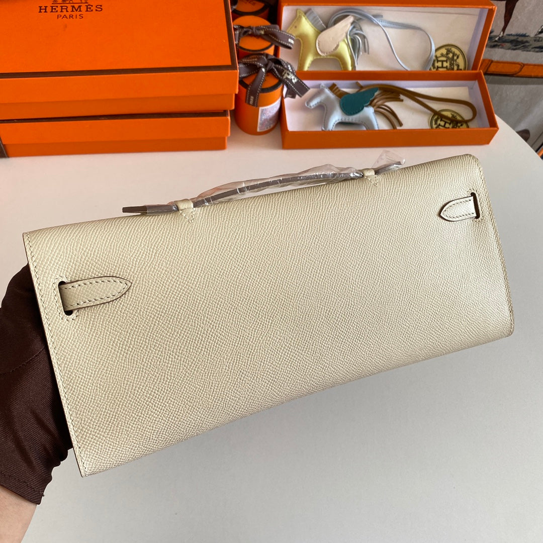 HM Kelly Cut 31 Ivory Epsom Leather Gold Hardware 229047