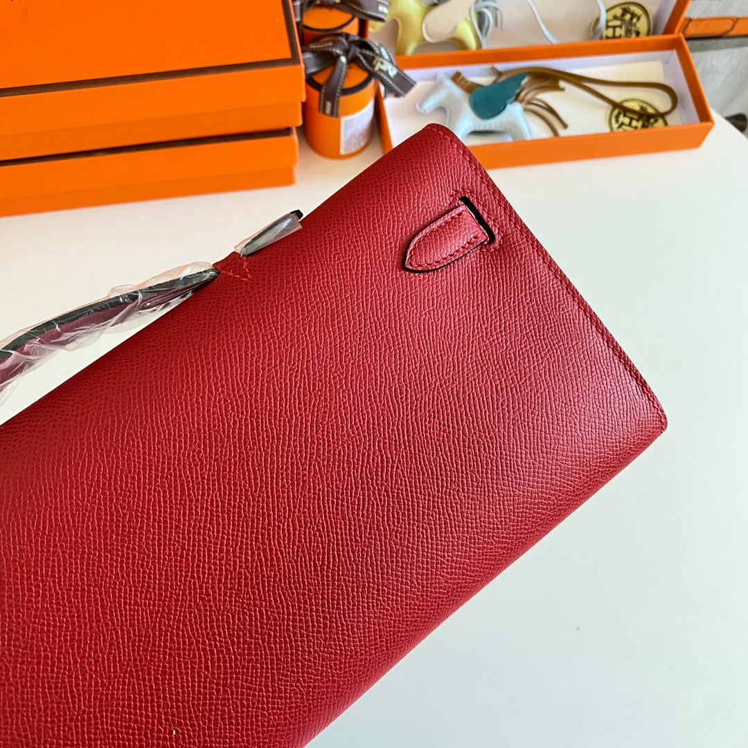 HM Kelly Cut 31 Red Epsom Leather Silver Hardware 229050