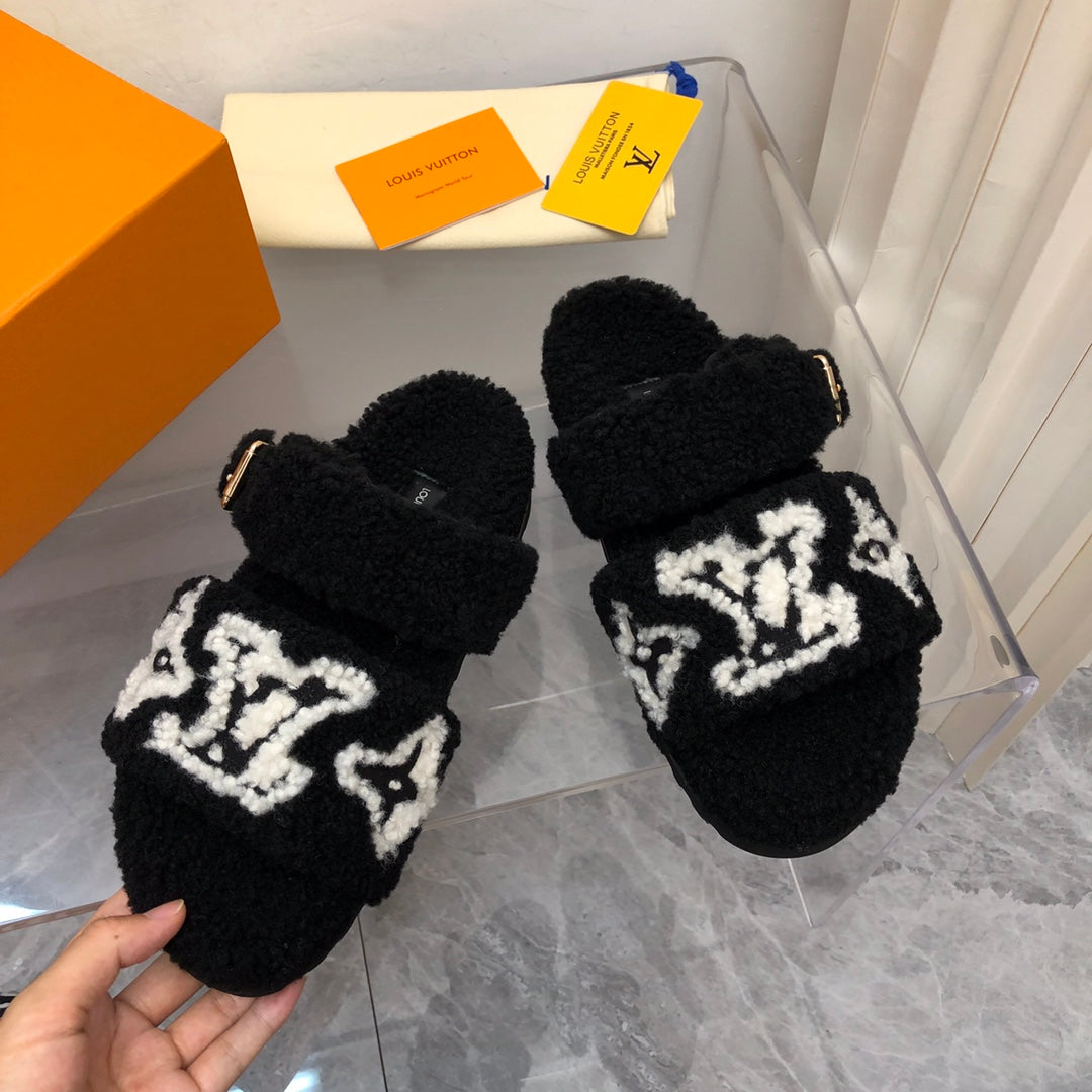 LV Paseo Flat Comfort Mule Black Wool