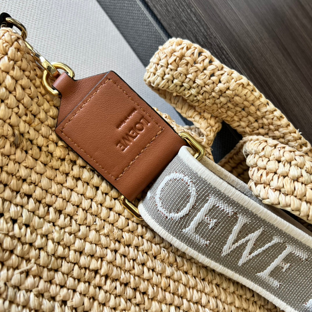 Loewe Slit Handbag Beige mix Brown Raffia Cowhide 254128