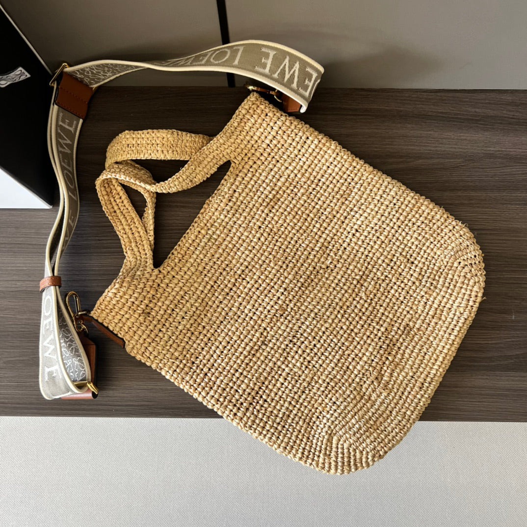 Loewe Slit Handbag Beige mix Brown Raffia Cowhide 254128