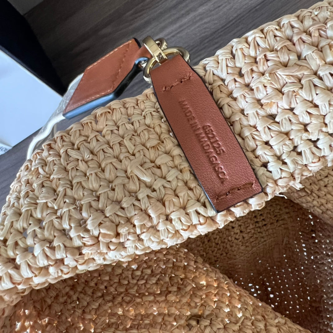 Loewe Slit Handbag Beige mix Brown Raffia Cowhide 254128
