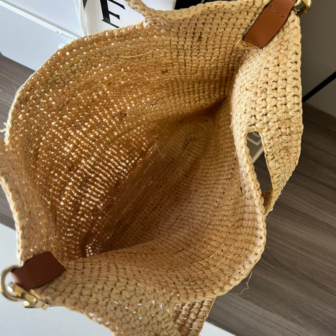 Loewe Slit Handbag Beige mix Brown Raffia Cowhide 254128