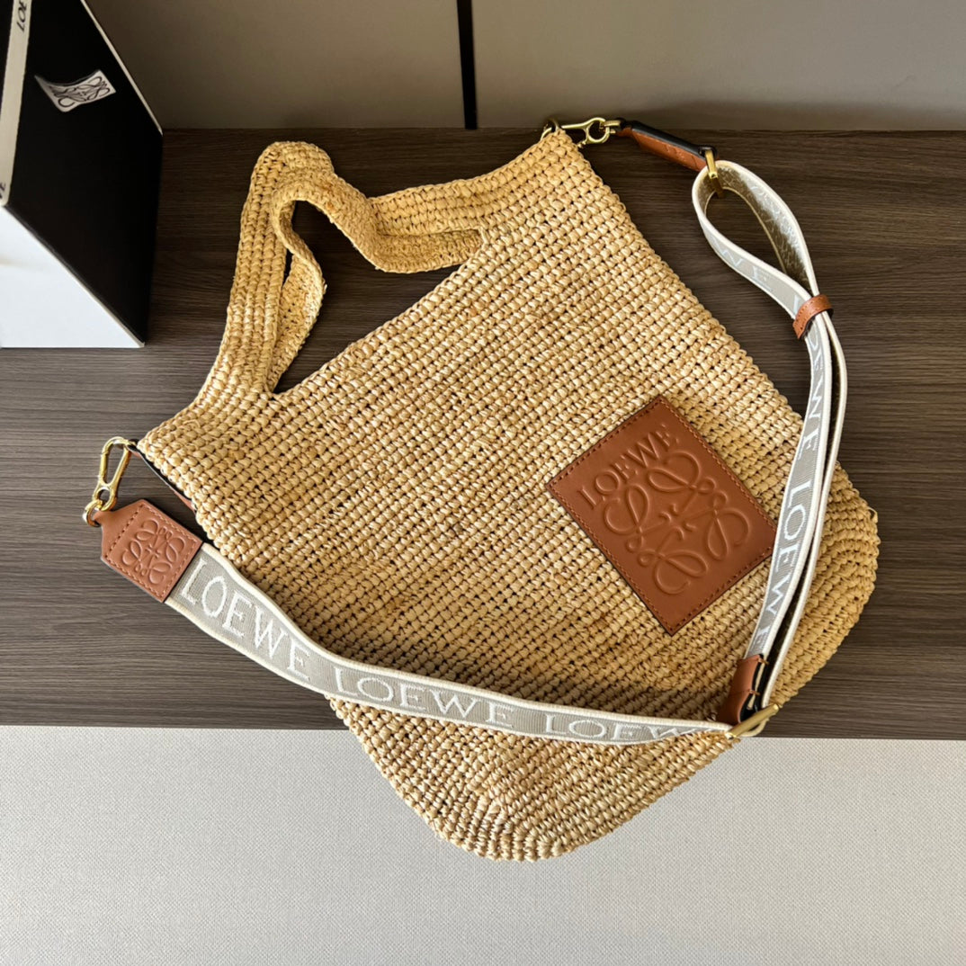 Loewe Slit Handbag Beige mix Brown Raffia Cowhide 254128